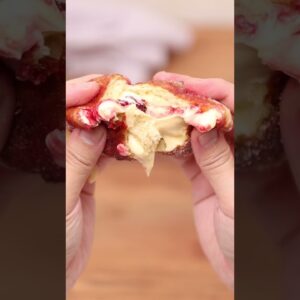Vanilla & Cherry Bombaloni - RECIPE IN CAPTION #Shorts #Donuts #Recipe